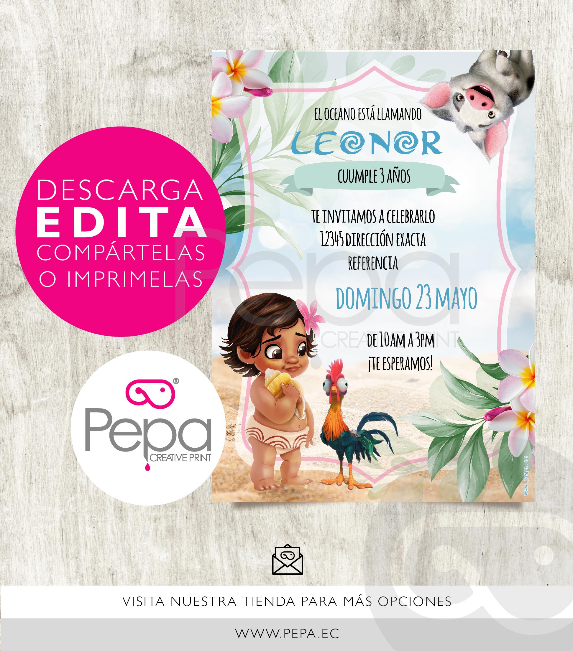 Invitación moana bebe